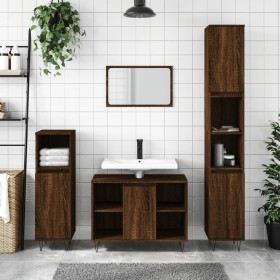 Set Mobili da Bagno 3 pz Rovere Marrone in Legno Multistrato