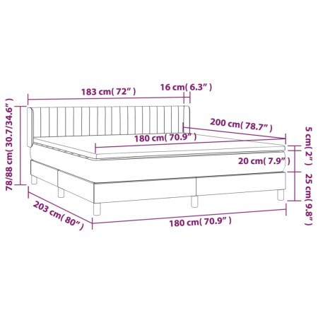 Giroletto a Molle con Materasso Grigio Chiaro 180x200cm Velluto