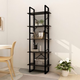 Libreria a 5 Ripiani Nera 60x30x175 cm in Legno di Pino