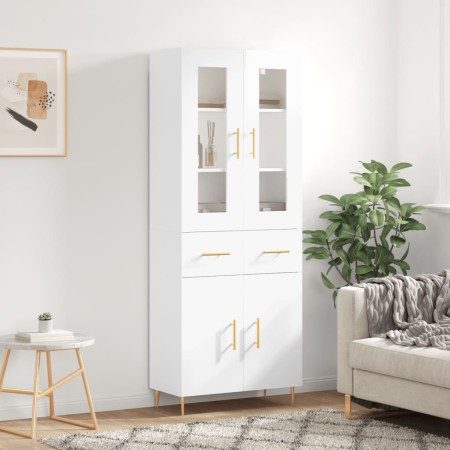 Credenza Bianco Lucido 69,5x34x180 cm in Legno Multistrato