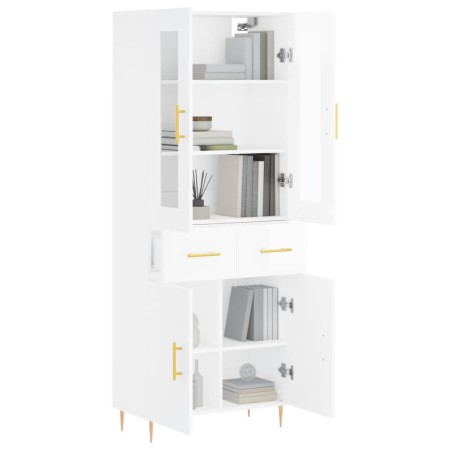 Credenza Bianco Lucido 69,5x34x180 cm in Legno Multistrato