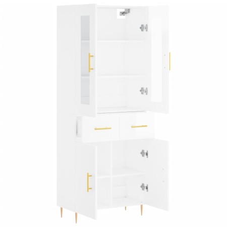 Credenza Bianco Lucido 69,5x34x180 cm in Legno Multistrato