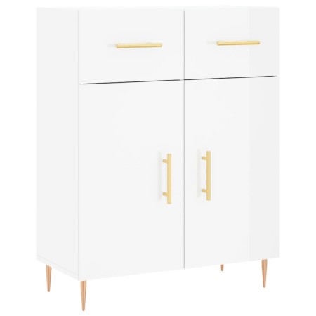 Credenza Bianco Lucido 69,5x34x180 cm in Legno Multistrato