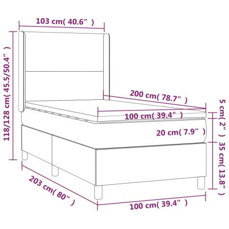 Giroletto a Molle con Materasso Grigio Scuro 100x200 cm Tessuto