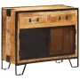 Credenza 80x31x66 cm in Legno Grezzo Massello Mango e Metallo