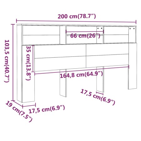 Testiera con Contenitore Bianco Lucido 200x19x103,5 cm