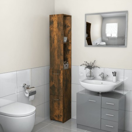 Armadietto Bagno Rovere Fumo 25x26,5x170cm in Legno Multistrato