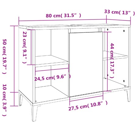 Mobile Lavabo Bianco Lucido 80x33x60 cm in Legno Multistrato