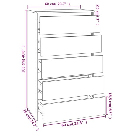 Cassettiera Rovere Sonoma 60x36x103 cm in Legno Multistrato