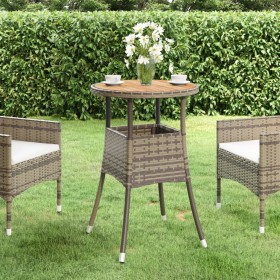 Tavolo da Giardino Ø60x75cm Massello Acacia e Polyrattan Grigio