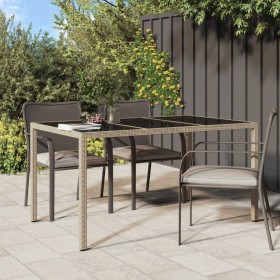 Tavolo Giardino 150x90x75cm Vetro Temperato Polyrattan Beige