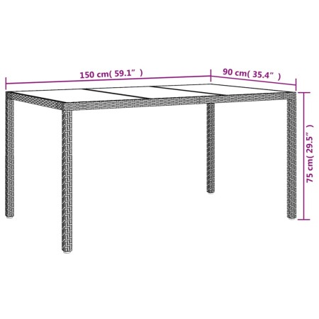 Tavolo Giardino 150x90x75cm Vetro Temperato Polyrattan Marrone