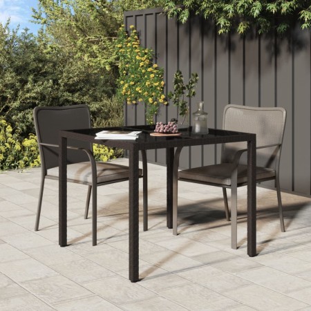 Tavolo Giardino 90x90x75cm Vetro Temperato e Polyrattan Marrone