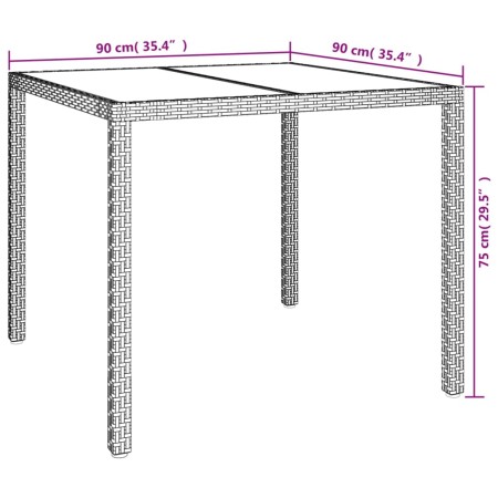 Tavolo Giardino 90x90x75cm Vetro Temperato e Polyrattan Marrone