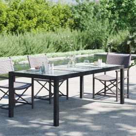 Tavolo Giardino Nero 190x90x75 cm Vetro Temperato e Polyrattan