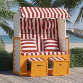 Strandkorb con Cuscini Polyrattan e Legno Massello Rosso Bianco