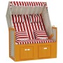 Strandkorb con Cuscini Polyrattan e Legno Massello Rosso Bianco