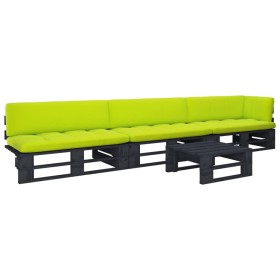 Set Divani in Pallet con Cuscini 4 pz in Pino Impregnato Nero