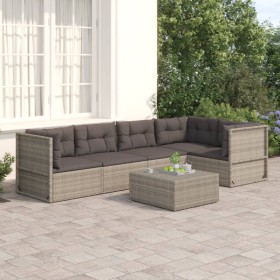 Set Divani da Giardino 5 pz con Cuscini in Polyrattan Grigio