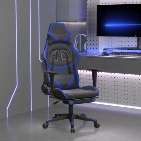 Sedia da Gaming Massaggiante Poggiapiedi Nero e Blu Similpelle