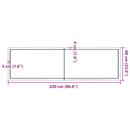 Piano Tavolo Marrone Chiaro 220x60x(2-4) cm Rovere Non Trattato