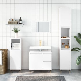 Set Mobili da Bagno 3 pz Bianco Lucido in Legno Multistrato