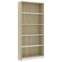 Libreria 5 Ripiani Bianco Rovere Sonoma 80x24x175cm Multistrato