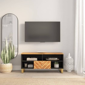 Mobile Porta TV Marrone e Nero 100x33,5x46 cm in Legno di Mango