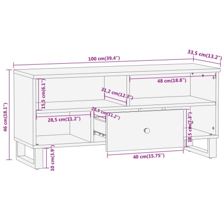 Mobile Porta TV Marrone e Nero 100x33,5x46 cm in Legno di Mango