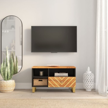 Mobile Porta TV Marrone e Nero 80x33,5x46 cm in Legno di Mango