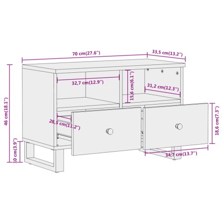 Mobile Porta TV Marrone e Nero 70x33,5x46 cm in Legno di Mango