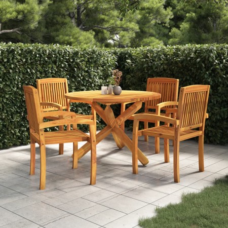 Set da Pranzo per Giardino 5 pz in Legno Massello di Teak