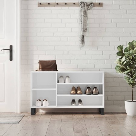 Scarpiera Bianco Lucido 102x36x60 cm in Legno Multistrato