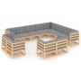 Set Divani Giardino 12 pz con Cuscini in Legno Massello di Pino