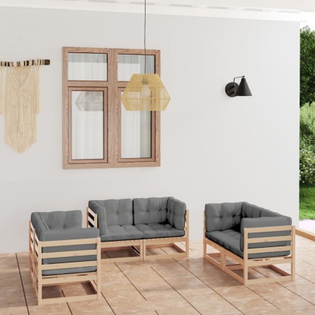 Set Divani da Giardino 6 pz con Cuscini Legno Massello Pino