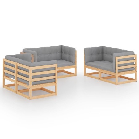 Set Divani da Giardino 6 pz con Cuscini Legno Massello Pino