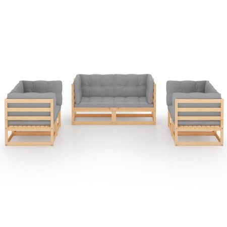 Set Divani da Giardino 6 pz con Cuscini Legno Massello Pino