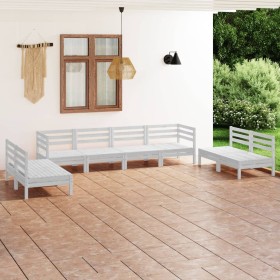 Set Divani da Giardino 8 pz Bianco in Legno Massello di Pino