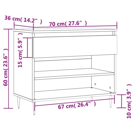 Scarpiera Grigio Sonoma 70x36x60 cm in Legno Multistrato