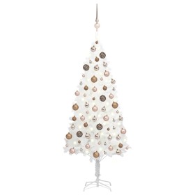 Albero di Natale Preilluminato con Palline Bianco 120 cm