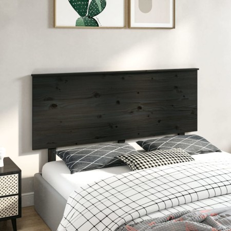 Testiera per Letto Nera 144x6x82,5 cm in Legno Massello di Pino