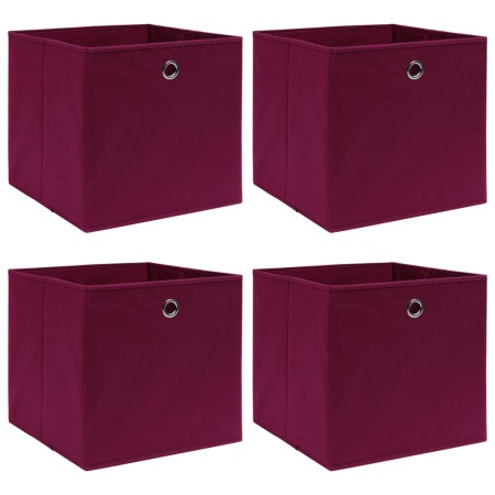 Scatole con Coperchi 4pz Rosso Scuro 32x32x32 cm Tessuto