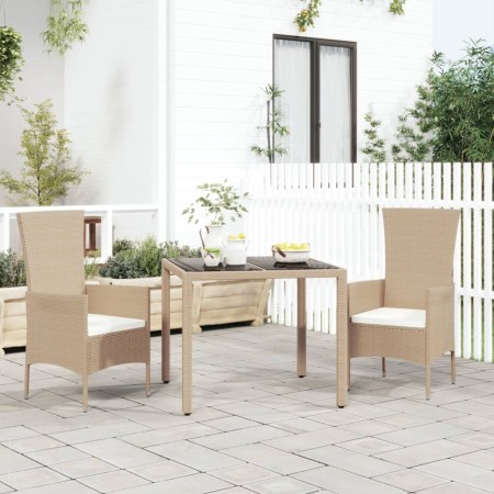 Tavolo da Giardino Piano Vetro Beige Polyrattan Vetro Temperato