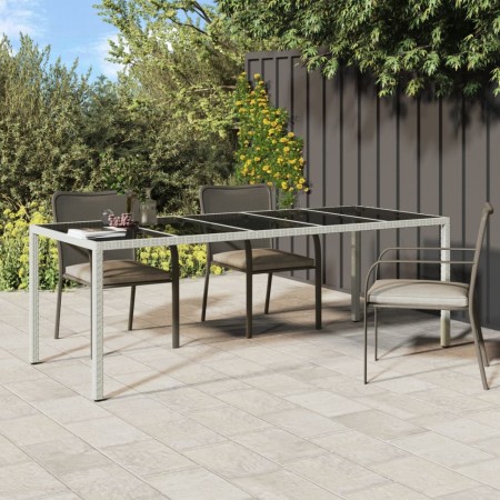 Tavolo Giardino Bianco 250x100x75 cm Polyrattan Vetro Temperato