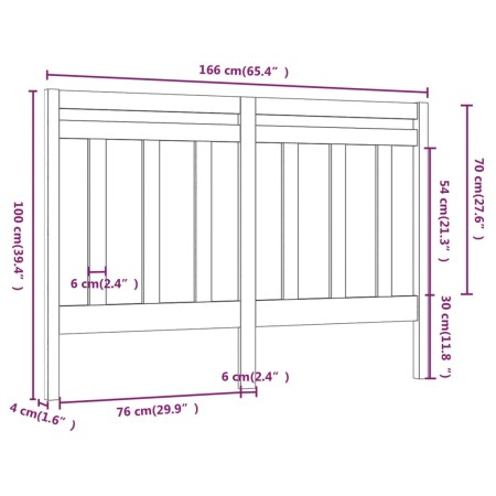 Testiera per Letto Bianca 166x4x100cm in Legno Massello di Pino