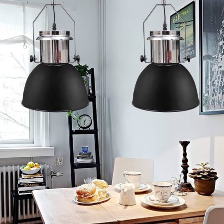 Lampada da Soffitto in Metallo Nero Altezza Regolabile Moderna