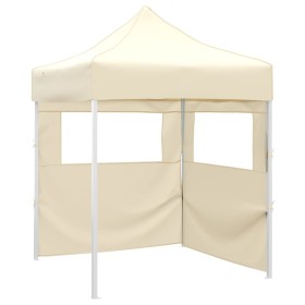 Gazebo Professionale Pieghevole con 2 Pareti 2x2m Acciaio Crema