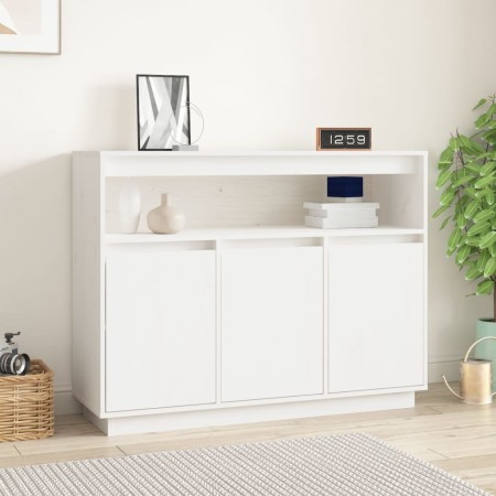 Credenza Bianca 104,5x34x80 cm in Legno Massello di Pino