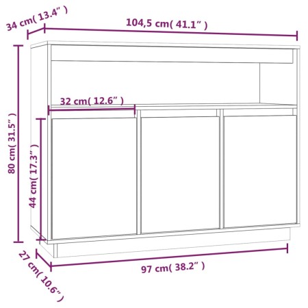 Credenza Bianca 104,5x34x80 cm in Legno Massello di Pino