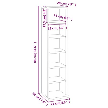 Mobile Porta CD Grigio Cemento 21x20x88 cm in Legno Multistrato